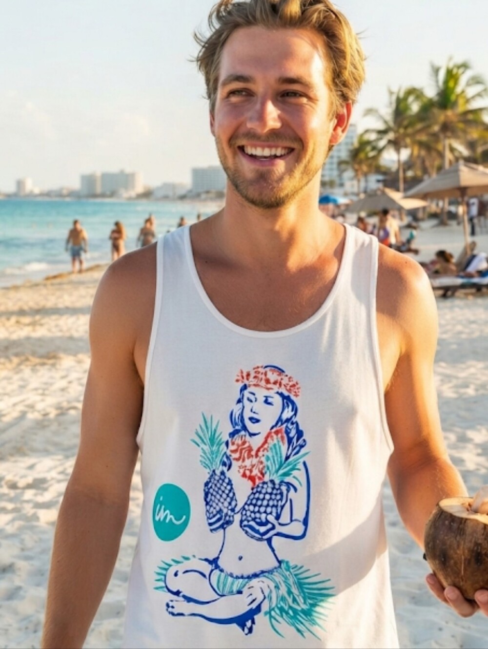 Imperial Motion White Tropical Hula Pineapple Tank XL New